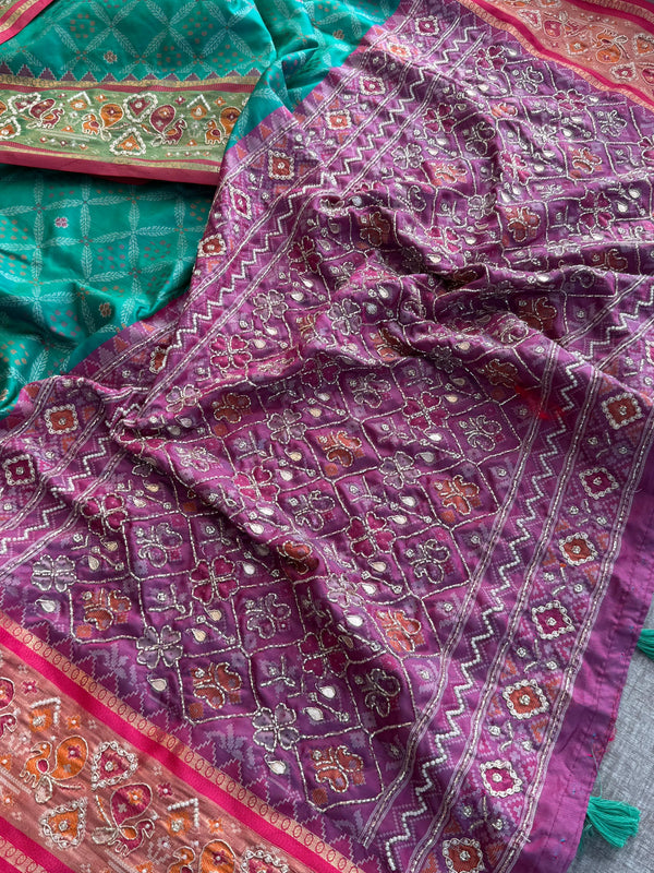 Patola Munga Banarasi Silk Saree with Zardozi & Pearl Work