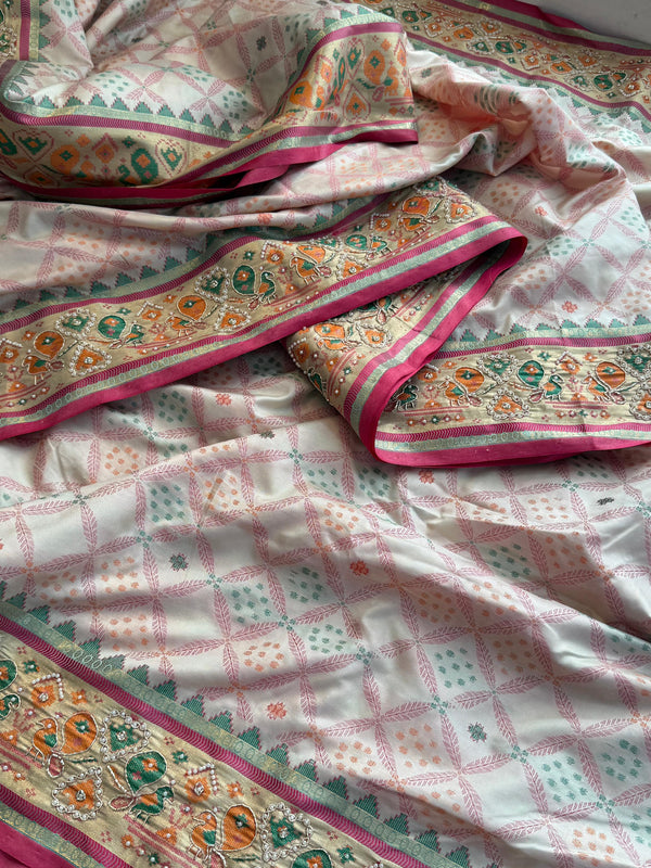 Patola Munga Banarasi Silk Saree with Zardozi & Pearl Work
