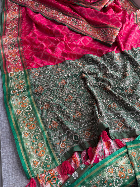 Patola Munga Banarasi Silk Saree with Zardozi & Pearl Work