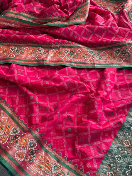 Patola Munga Banarasi Silk Saree with Zardozi & Pearl Work