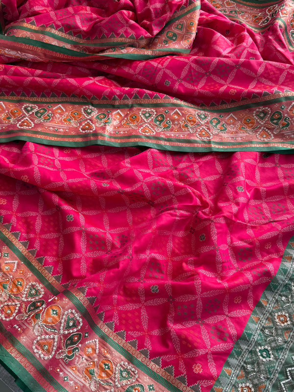 Patola Munga Banarasi Silk Saree with Zardozi & Pearl Work