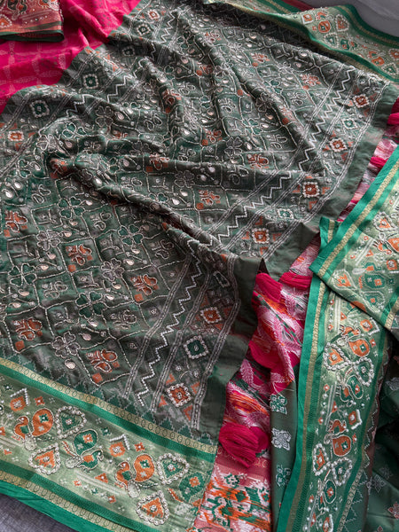 Patola Munga Banarasi Silk Saree with Zardozi & Pearl Work