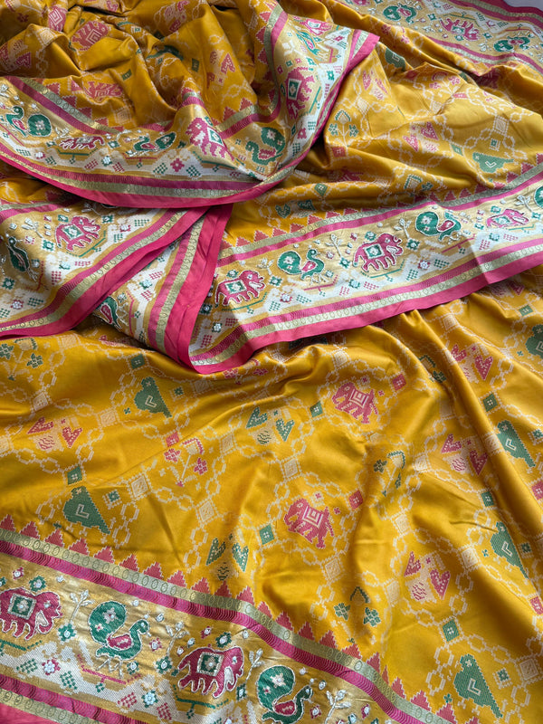 Patola Munga Banarasi Silk Saree with Zardozi & Pearl Work