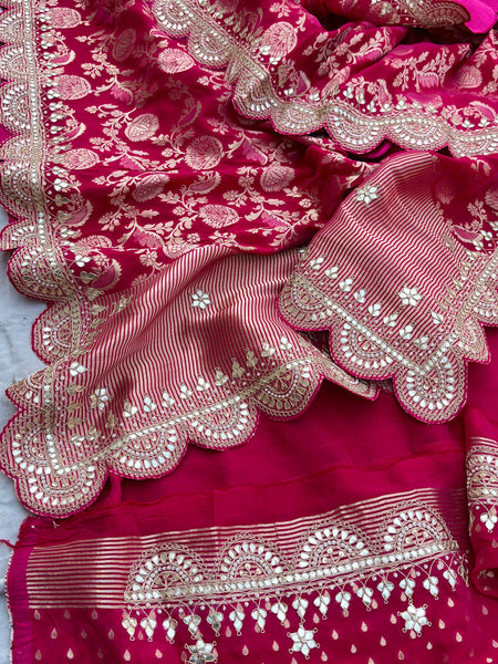 Khaddi Georgette Banarasi Saree with Pearl & Gotapatti Work
