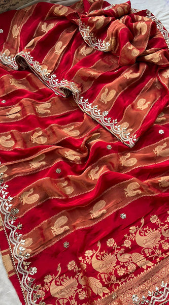 Pure Cosmo Silk Banarasi Wedding Saree with Gotta Patti & Pearl Work