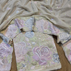 Banarasi Mul Chanderi Embroidered Suit with Sleeves & Dupatta