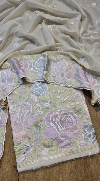 Banarasi Mul Chanderi Embroidered Suit with Sleeves & Dupatta