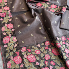 Pure Tussar Silk Saree with Multi-Thread Embroidery