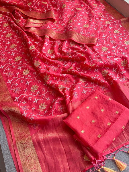 Pure Munga Silk Banarasi Saree with Multi-Thread Embroidery & Blouse